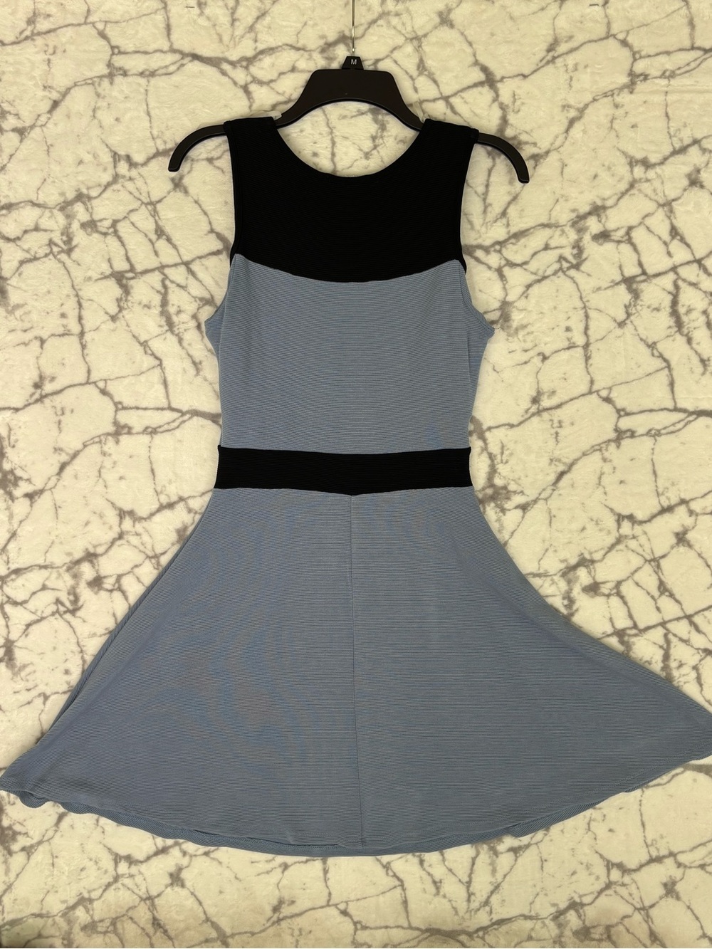 SWEET CLAIRE Black and Light Blue Ribbed Crewneck Summer Dress Women’s M Light